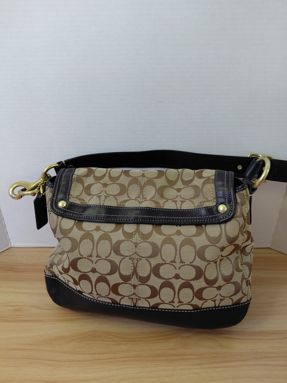 Coach Signature Canvas and Leather Shoulder Bag in Khaki/Black - Picture 6 of 17